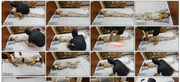 【飞天原创】云儿床上连体白丝，日式后手全身捆绑。TK猛打。直至昏迷